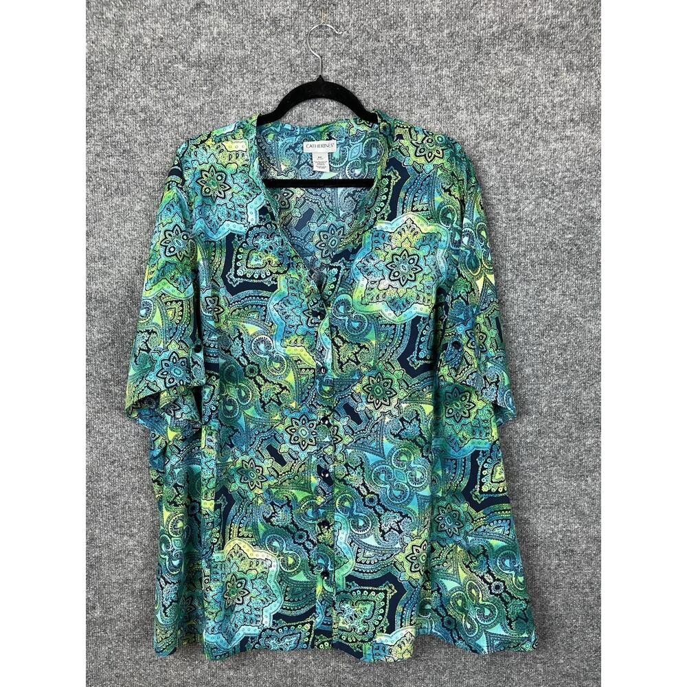 Catherines Blouse Multicolor V-Neck 4X Tie Die Short sleeve